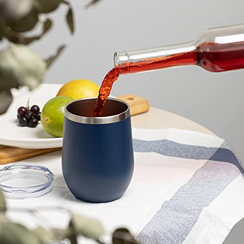 Coktik 12Oz 12 Pack Wine Tumbler With Lid Stemless Insulated Wine Glasses Double Wall Vacuum Stainless Steel Travel Tumbler For Cold & Hot Drinks Wine Coffee Cocktails, Navy #TOP6