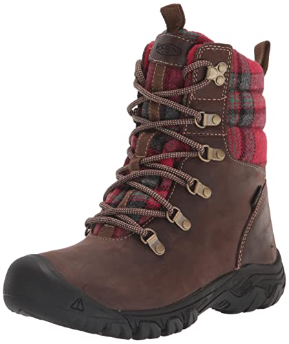 KEEN Women's Greta Classic Waterproof Snow Boots, Dark Brown/Red Plaid, 5.5