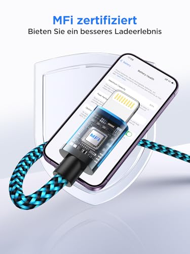 iPhone Ladekabel 2M 3Pack, Lightning Kabel [MFi Zertifiziert] Ladekabel iPhone Schnellladekabel Nylon iphone Kabel Fast USB Lightning Kabel für iPhone 14 13 12 11 Pro Max Mini XS X 8 7 6 6s Plus 5 SE 3