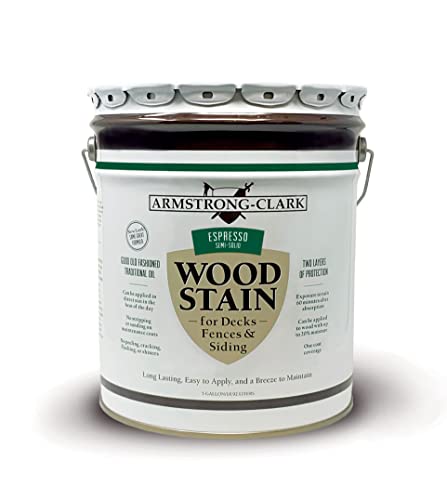 Armstrong-Clark Oil-Based Wood Stain for Decks, Fences, Siding, Logs & Outdoor Wood Surfaces | Penetrating Exterior Finish | Easy Maintenance (5 Gallons, Espresso Semi-Solid)