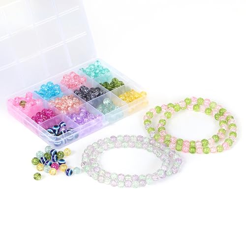 Image of Ambitieux DIY Bracelet Making Kit for Girls - 12 Types Colorful Beads with Charms, Elastic Thread, Earrings, Clasps & Rings - Jewellery Craft Kit for Kids, Birthday Return Gift, Rakhi Special Set for 2 3 4 5 6 7 8 9 10 years (Glass Crackle)