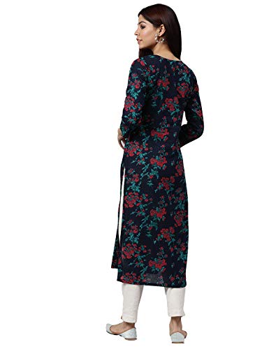 Image of Vaamsi Women's Cotton Blend Floral Printed Straight Kurta