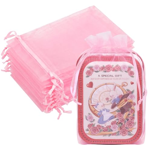 Image of 50PCS Organza Bags 6x9 Pink, Large Gift Bags for Women, Cute Mesh Drawstring Pouches Sheer Baggies for Packaging Jewelry Candy Sachet Treats Mother's Day Wedding Birthday Baby Shower Favors