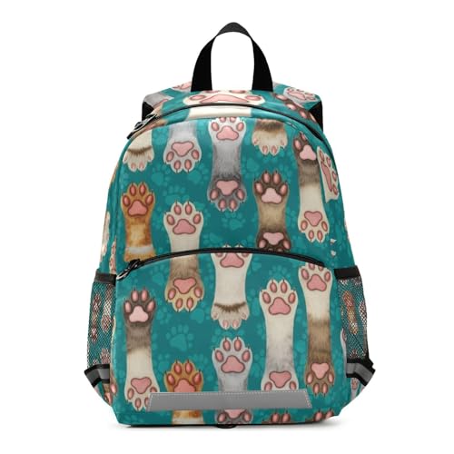 Colored Cat Paws Toddler Girl Backpack with Leash, Small Kids School Backpacks Travel Backpack
