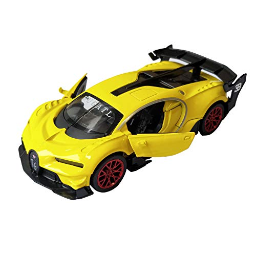 Lmoy 1:32 Scale Bugatti Chiron Vision Grand Turismo (GT) Zinc Alloy Pull Back Diecast Toy car Model Collection with Light & Sound (Yellow)