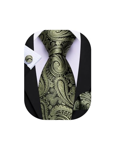 Image of Barry.Wang Men Tie Set Paisley Silk Necktie Pocket Square Cufflinks Formal Wedding Business Party