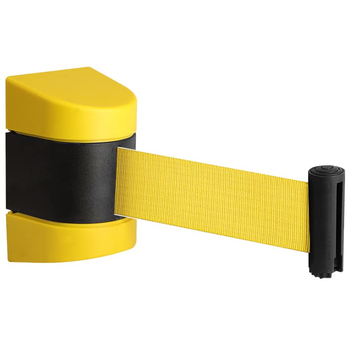 Barrière murale rétractable avec ruban à chevrons pour contrôle de foule