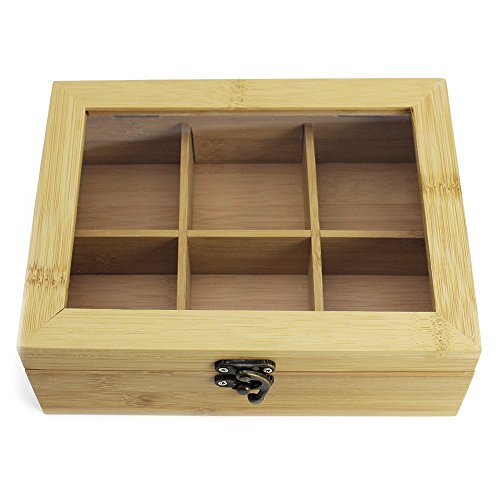 com-four® Aufbewahrungsbox für Teebeutel, Teebox aus Bambusholz mit 6 – Ansicht 3