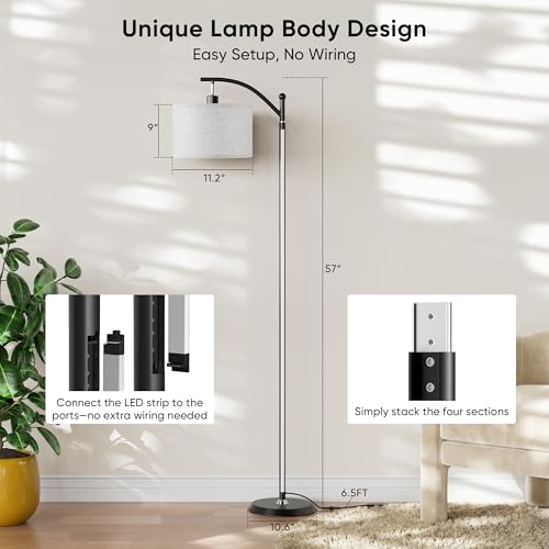 Image of Smart LED RGBCW Corner Lamp with Linen Lampshade Compatible with Alexa, Color Changing Standing Lamp with 16 Million DIY Colors, Music Sync, Tall lamp for Living Bedroom Room,APP /Voice /Remote Control