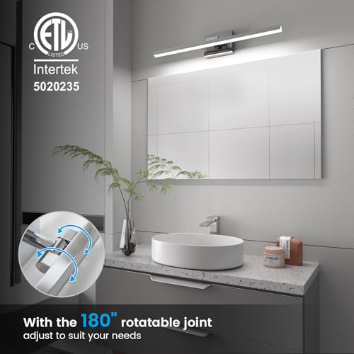 Image of VOLISUN Modern Bathroom Vanity Light 31.5 inch, Rotatable, 18W Dimmable 5CCT Led Bathroom Light Fixture Over Mirror, Chrome Vanity Light for Bathroom Mirror Cabinets-ETL Certificated