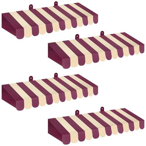 Image of Boao 4 Pcs 3D Cardboard Awning Decor,Purple and Beige,Striped Style | Paper Awning, Circus Carnival Theme, For Bulletin Board, Lemonade Stand, Bakery & Ice Cream Truck, Wall Window Backdrop