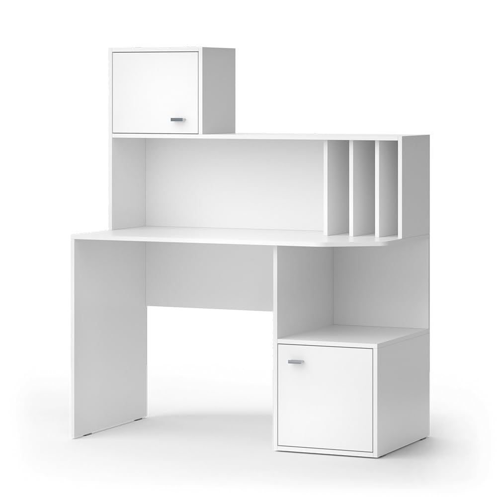 Vicco Bureau Alwin, Blanc, 115x55cm | avec 2 portes, convient à une utilisation comme poste de travail avec surfaces de rangement