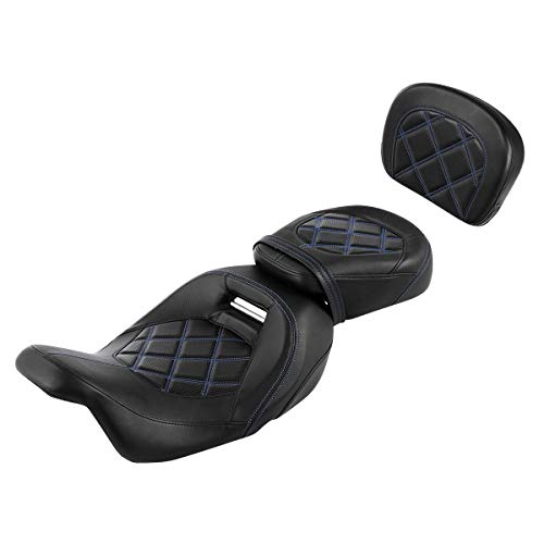 XFMT Low-Profile Rider Passenger Pillion Touring Seat w/Color-Matched Passenger Backrest Pad For Harley Davidson Touring Road King Street Glide Road Glide Electra Glide CVO 2009-2020
