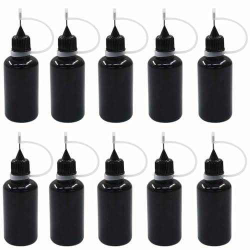 Zorfeter 10 Pcs 30ml Black Precision Tip Applicator Bottles, Metal Needle Tip Squeeze Bottle for Glue Liquid Acrylic Painting DIY Crafts Etc