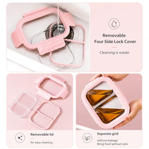 Image of Motka Premium 600 ml Divided Bento Lunch Box | 316L Stainless Steel 2 Compartment with Detachable Leak-Proof Locking Lid | Airtight Tiffin Box for Kids, School, Office & Travel (Pink)