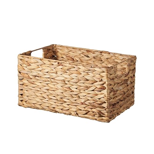 Natural Water Hyacinth Wicker Hamper Storage Basket with Sturdy Handles - Eco-Friendly and Stylish Organisation Solution (Medium)