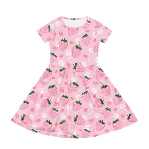 Image of Girls Dress with Pockets Basic Short Sleeve High Waist Swing Skater Dress School Party Dress for Kids
