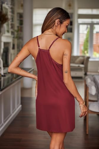 Image of Ekouaer Nightgowns for Women Cotton Sleepwear Sexy Sleep Shirt Adjustable Spaghetti Strap Night Gowns with Pockets S-3XL