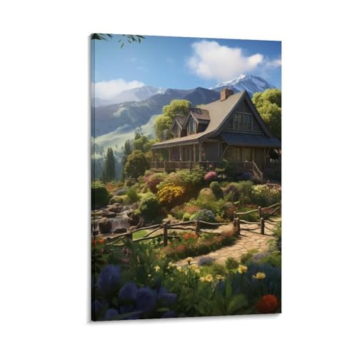 Chalet de village montagnard affiche décoration murale pour chambre et couloir