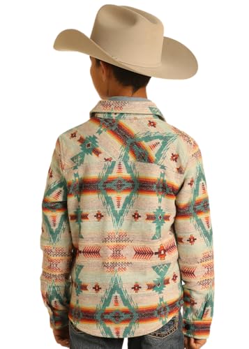 Rock & Roll Denim Kids' Cream Aztec Jacquard Shirt Jacket, Natural, L2