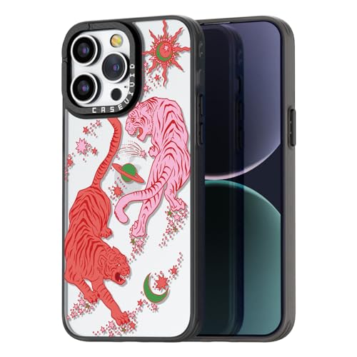Coque iPhone 15 Pro tigre noir étui mignon avec dragonne pour femme