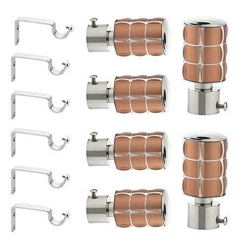 Image of GLOXY ENTERPRISE Stainless Steel Curtain Bracket Parda Holder with Support 1 Inch Rod Pocket Finials Designer Door and Window Rod Support Fittings, Curtain Rod Holder (Copper 3 Pair)