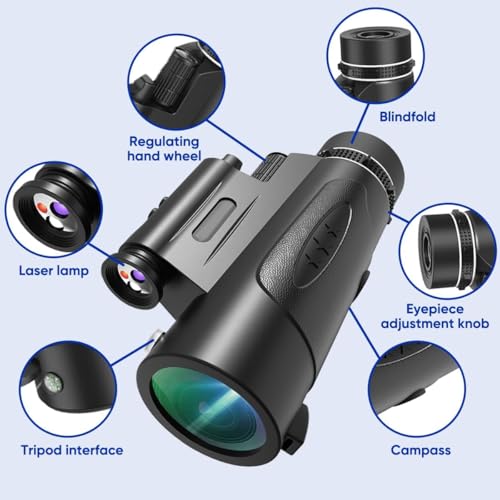Monocular Telescope with Lights HD Monoculars 80x100 for Adults High Powered Monocular for Hunting with Smartphone Holder & Tripod, Handheld Telescope Suitable for Bird Watching Stargazing-Black