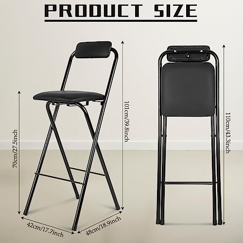 Image of Thyle 1 Pcs Folding Bar Stool with Backrest, Tall Foldable Stool Chair Portable High Folding Bar Chair Counter Height Seat Leather Padded for Kitchen Island Shop Cafe Dining Room Black (27.5 Inch)