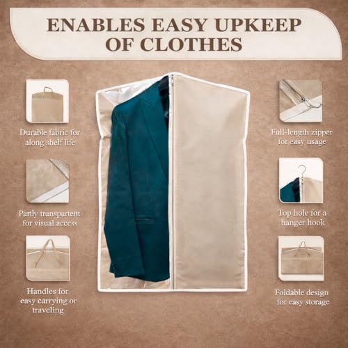 Image of Men's Moisture-Proof Coat Suit Blazer Cover | Garment Covers with Transparent Side | Beige Suit Protector for Closet & Travel | Blazer Storage Bag for Men | Set of 3 Height-36 inch