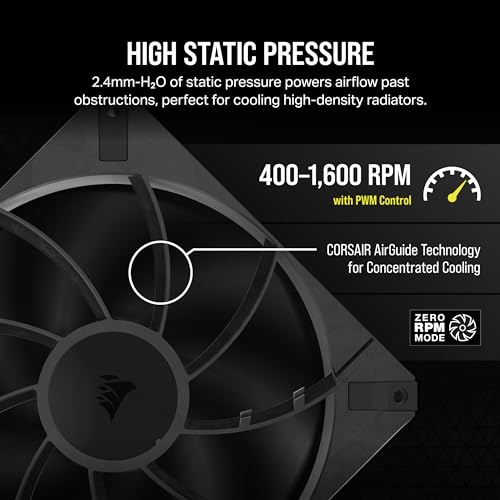 Corsair RS140 MAX 140mm PWM Thick Fan – High Static Pressure – Liquid Crystal Polymer Construction – Single Fan – Black 3