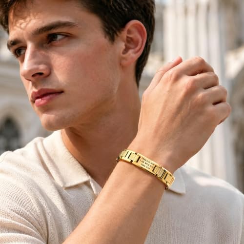 VNOX Gold Stainless Steel Bible Verse Cross Bracelets for Men,Isalah41:10 — view 4