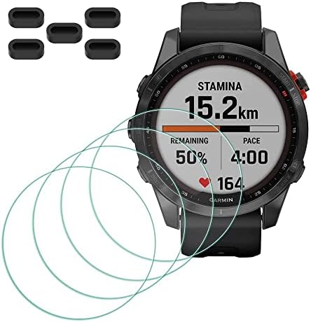 Screen Protector for Garmin fenix 7S/ 7S Solar/ 7S Sapphire Solar Smartwatch [4 Pcs] + Anti-dust Plugs 5Pcs, Tempered Glass 9H Hardness Bubble Free Film Ultra-Thin Protective Cover