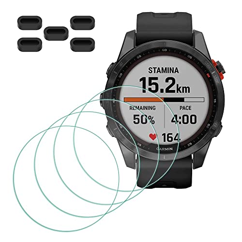 MTHGH Folia ochronna na wyświetlacz Garmin Fenix 7S/ 7S Solar / 7S Sapphire Solar folia ochronna na wyświetlacz [4 sztuki] + wtyczka antypyłowa 5 sztuk, szkło o twardości 9H, odporna na zarysowania,