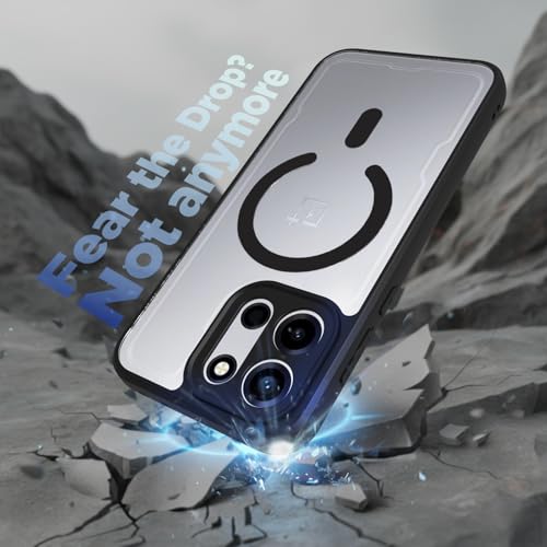 Image of RIGGEAR Shockproof Sleek Hybrid Armor Magnetic Back Cover Case Compatible with MagSafe Accessories for OnePlus Nord 6 5G / Nord CE 6 5G (Clear PC + Black TPU Bumper)