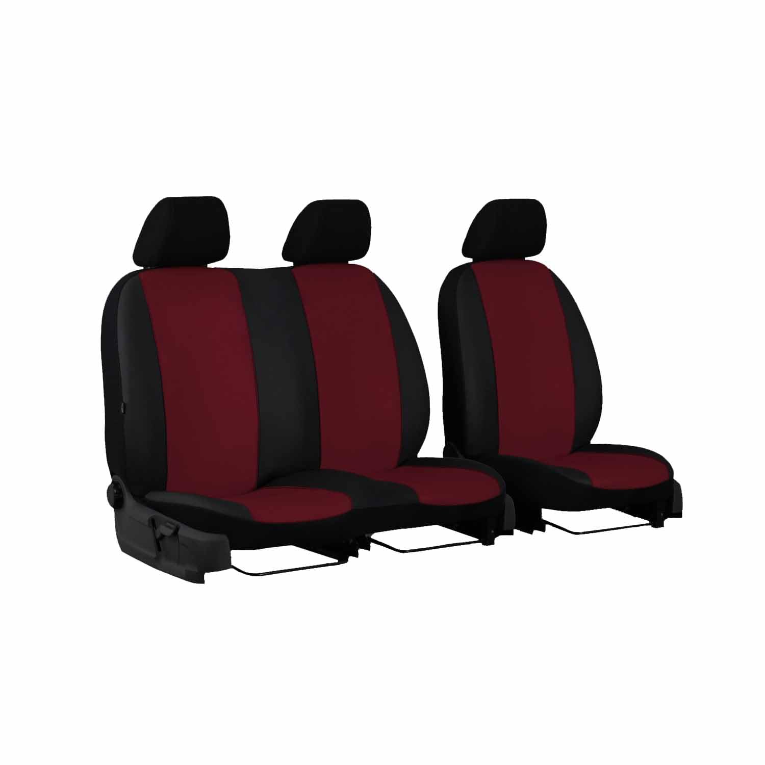 2er Set Autositzbezüge Transporter universal | Bus Sitzbezüge Kunstleder Dunkel Rot für Airbag geeignet | für Vordersitze | 1+2 Autositze vorne Nicht teilbar