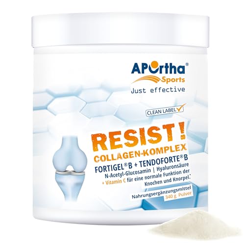 APOrtha Sports RESIST! Nährstoffkomplex mit FORTIGEL® + TENDOFORTE - 340 g Pulver, innovative, bioaktive Collagen-Peptide mit Glucosamin und Hyaluronsäure, glutenfrei, allergenfrei, laktosefrei
