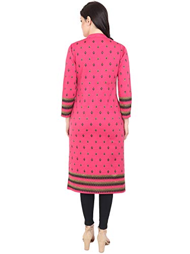 Image of Rosary Women's Winter Wear Jacquard Woolen Straight Kurti with 2 Side Pockets,RZ017HOTPINK-M