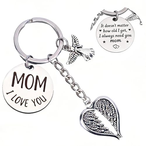 Birthday Gifts for Mom, Mom Keychain with Angel Wings Letter Charm,...