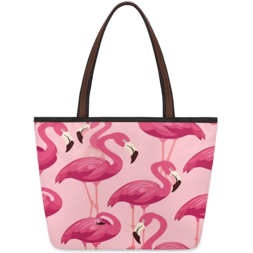 Sac fourre-tout flamant rose avec fermeture éclair grand volume en polyester