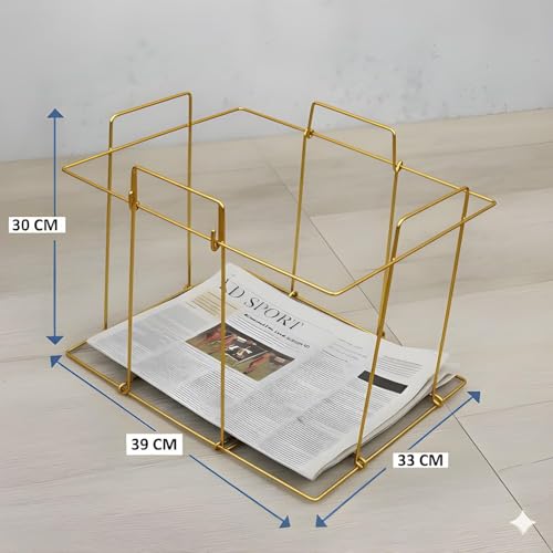 Image of Newspaper Storage Box for Home Iron Wrought Foldable Newspaper Rack Stand, Durable Powder-Coated Organizer for Home Office Library (Golden)