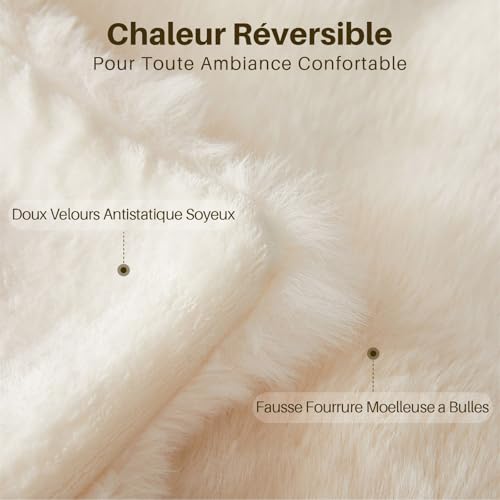 Plaid fausse fourrure lapin 130x160 blanc SHANNA