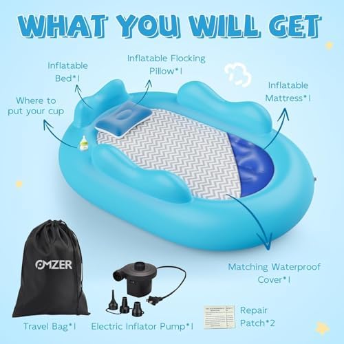Inflatable Toddler Travel Bed - Toddler Blow Up Mattress with 3 Sides Bumpers - Kids Air Mattress with High-Speed Pump & Carry Case Easy to Inflate -Blue — view 5