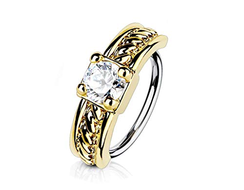 Nose and Cartilage Bendable Hoop Ring with Prong Set CZ Centered Half Circle Top 316L Surgical Steel 20 Gauge 18 Gauge Sold Each