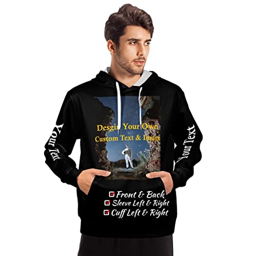Custom Hoodies for Men Women Design Your Own Personalized Sweatshirts Unisex Black XL