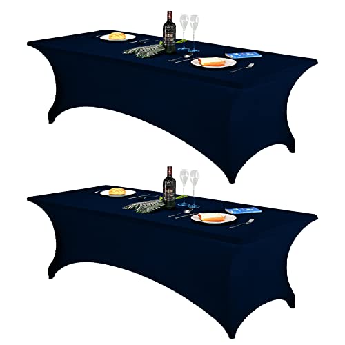Image of FORLIFE 2Pack Spandex Table Covers,Fitted Tablecloth for Rectangular Tables, Stretch Patio Table Covers, Universal Spandex Table Cover for Wedding, Banquet, Party (8ft, Navy)