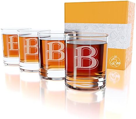 On The Rox 4 Piece Glass Set Engraved with B-Monogram, 11-Ounce