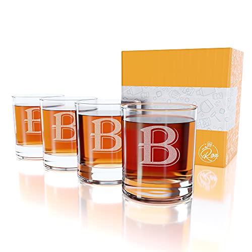 On The Rox 4 Piece Glass Set Engraved With B-Monogram, 11-Ounce #TOP6