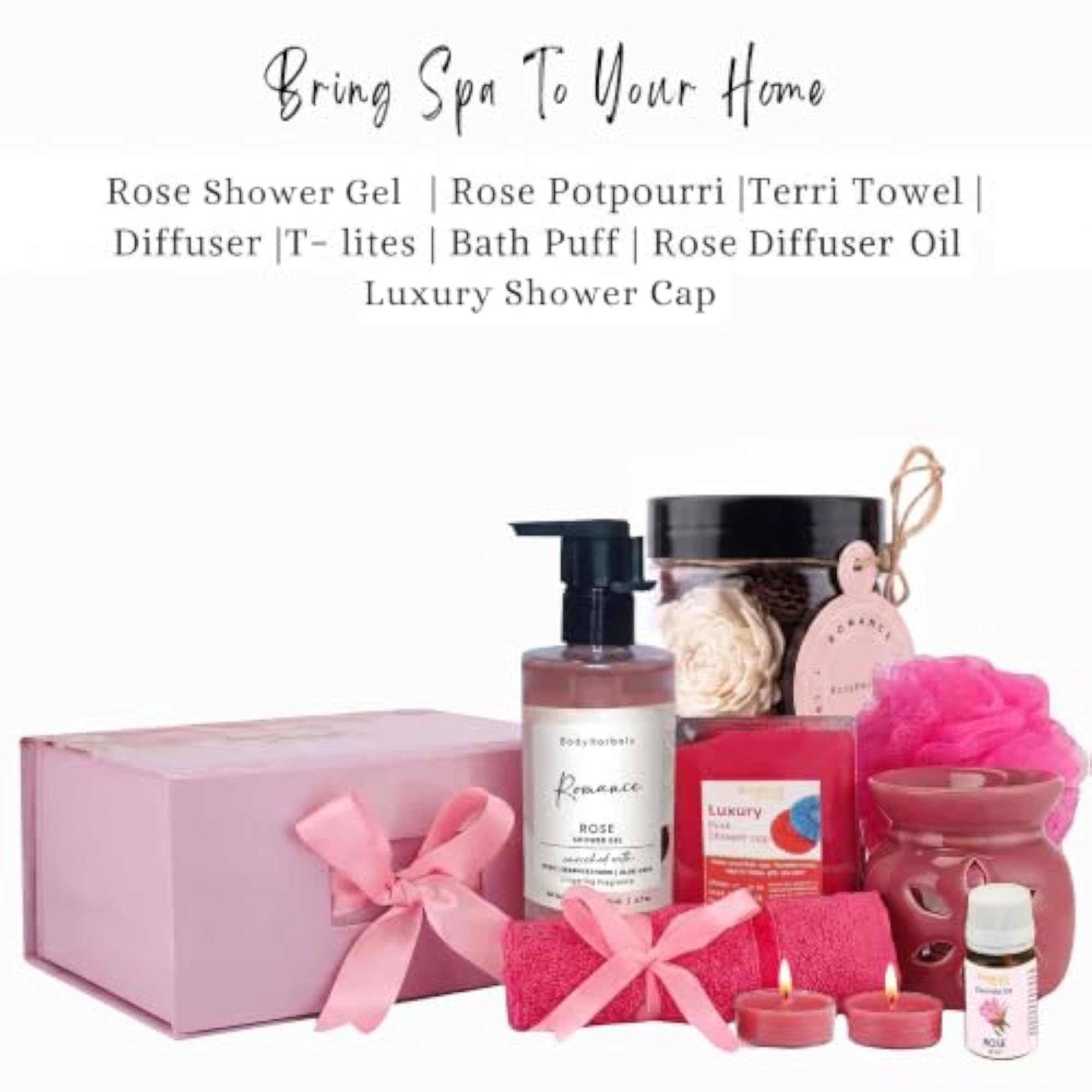 Rose Bath & Body Care Gift Set, 8 Pcs Luxury Skin Care Kit