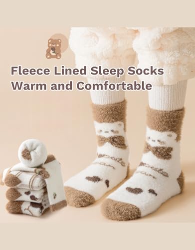 Toddler Girl Wool Home Sleeping Socks Seamless Thick Soft Warm Socks 4 Pairs Winter2