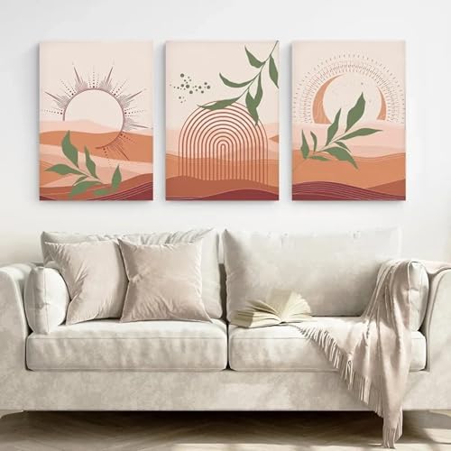 Affiches d'art mural abstrait boho soleil terre cuite 60x80cm sans cadre